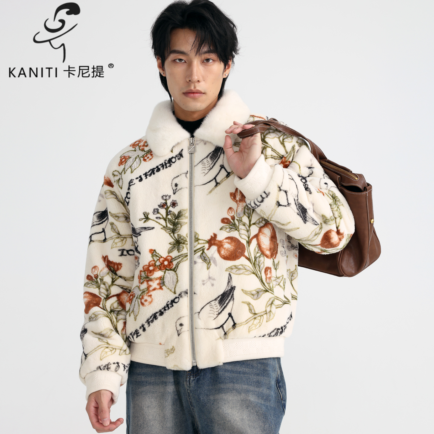 卡尼提美国水貂绒男真皮皮草翻领年轻时尚夹克貂皮毛一体外套2025