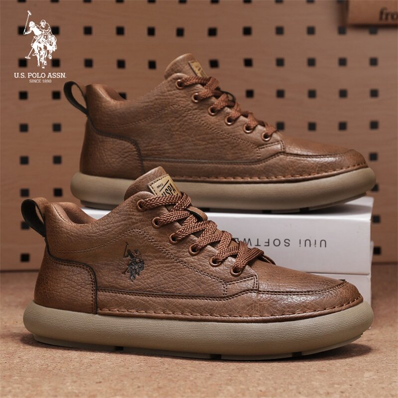 U.S. POLO ASSN.厚款防滑休闲鞋男士冬季皮靴时尚冬季保暖复古靴