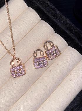 高版本轻奢高级感满钻包包耳钉S925银针H家K金时尚小众耳饰品