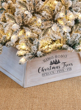 北欧复古圣诞树装饰白色底座树篮子树裙木框围栏树脚植物高级栅栏