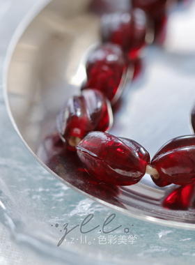 波尔多复古红色尼泊尔琉璃diy原材料瓜枣珠散珠