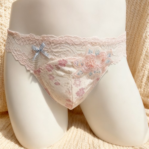 男士内裤女性化蕾丝性感缕空柔软透气提臀纯棉裆丁字裤男朋友伪娘