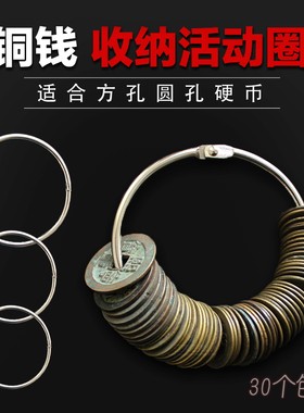 铜钱方孔圆硬币开口圈活动