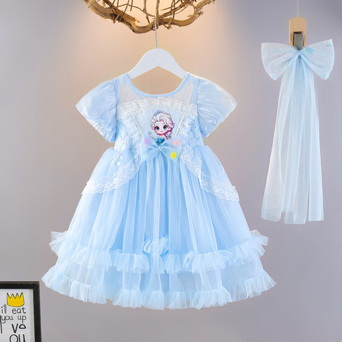 冰雪奇缘女童爱莎夏季短袖礼服裙