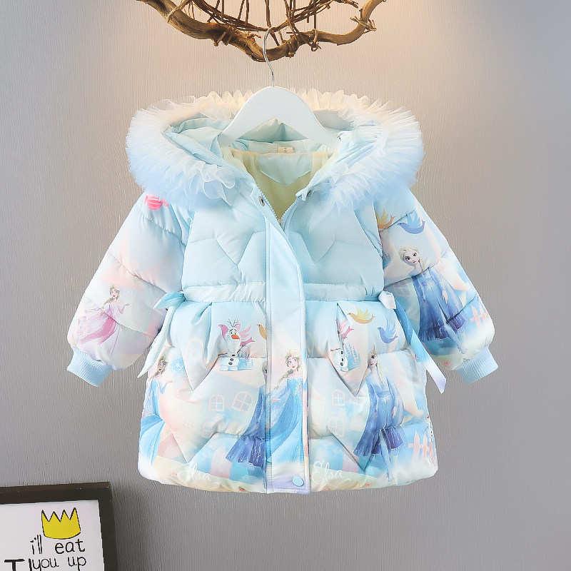 冰雪奇缘女童爱莎公主裙棉衣加绒加厚秋冬装宝宝洋气手塞棉服棉袄