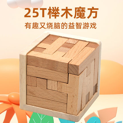 魔斗积木拼图25T型巧板索玛立方体俄罗斯方块益智玩具儿童实木制