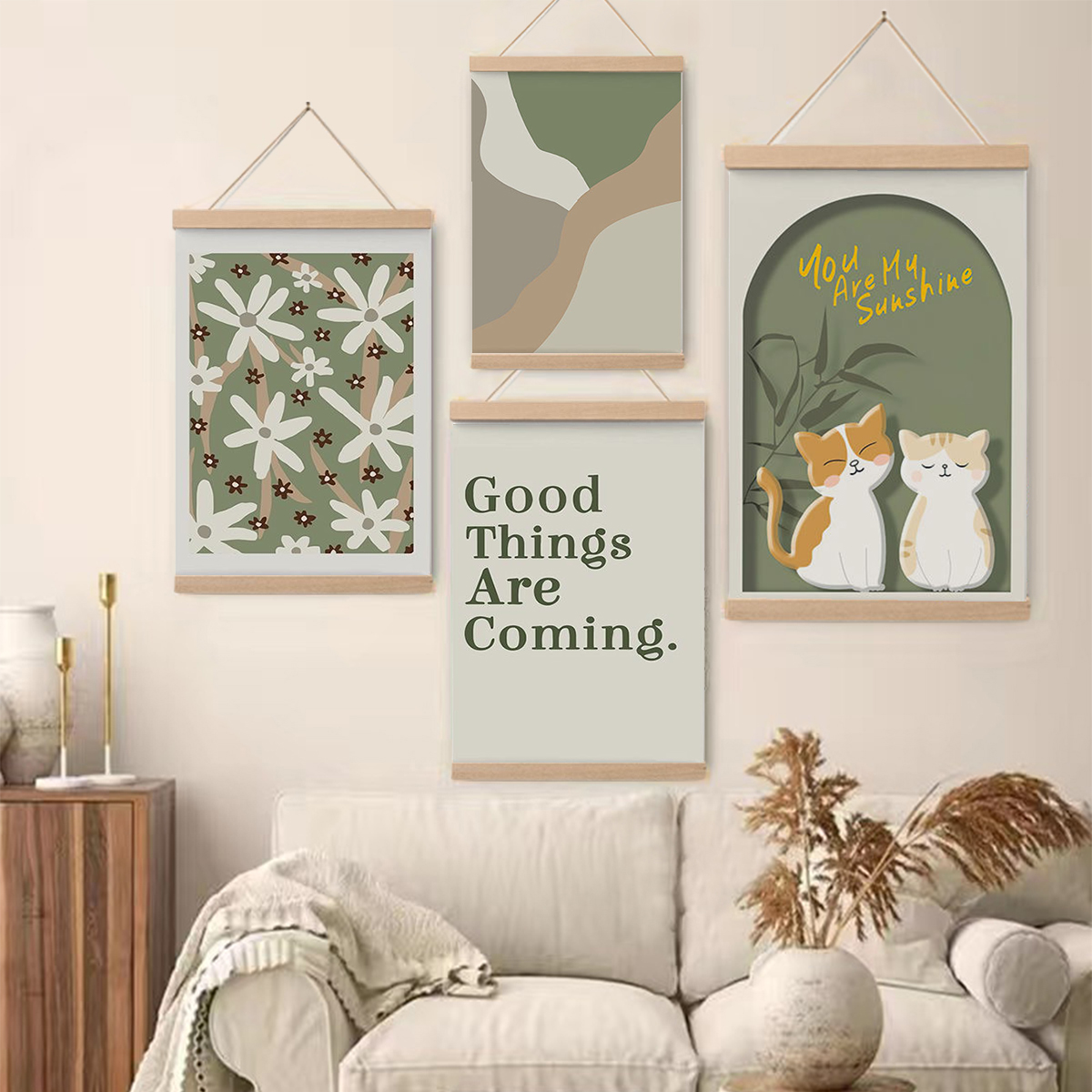 简约北欧治愈静物实木卷轴挂画