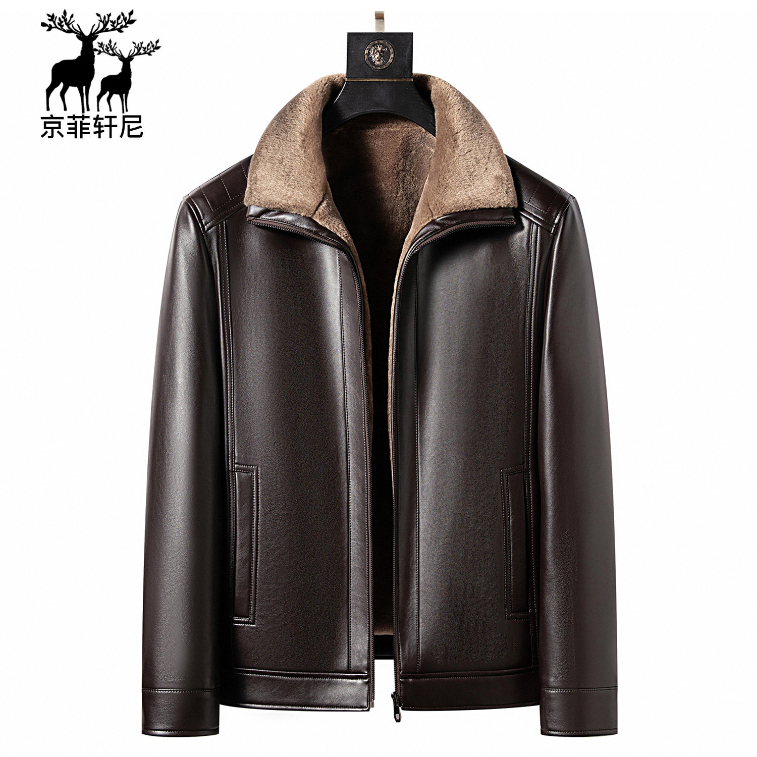 中老年爸爸装皮衣男皮夹克男冬季加绒加厚休闲保暖外套皮毛一体男