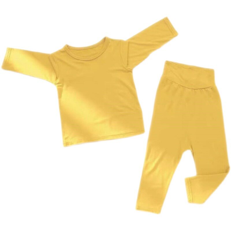 儿童夏季高腰护肚长袖莫代尔睡衣宝宝春秋薄冰丝套装男女童空调服