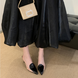 穆勒鞋 批发2025新款 包头半拖鞋 子尖头透明不对称鸳鸯鞋 女 高跟鞋