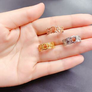 新品925银镀金色白色戒指空托椭圆形5x6mm可镶嵌各种宝石玉石活口