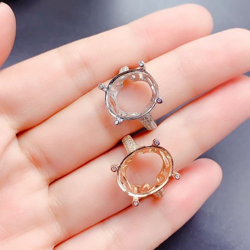 925银镀玫瑰金椭圆形空托戒指