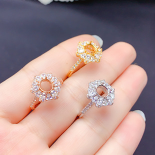 925银三色戒指空托椭圆形5x6m精致时尚百搭气质女吊坠镶嵌DIY