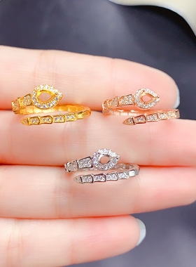 925银三色戒指空托水滴形