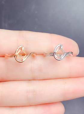 925银双色戒指空托方形5x5m