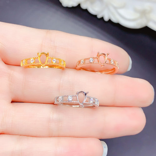 925银三色水滴4x6mm空托戒指