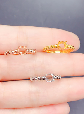 925银三色戒指空托圆形5x5m