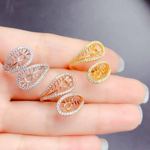 925银三色吊坠空托水滴形