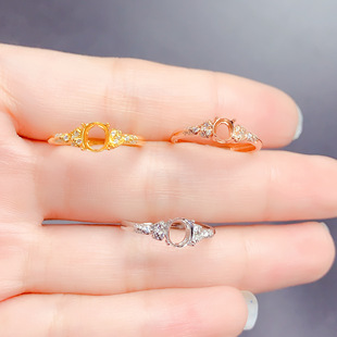 925银三色戒指空托椭圆形4x5/5x6mm精致时尚百搭女戒托镶嵌DIY