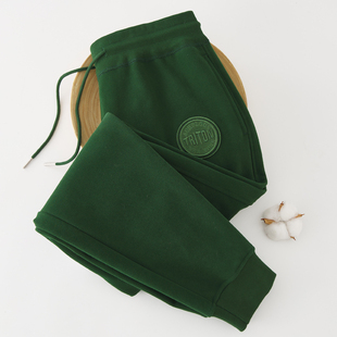 长裤 2026春秋薄款 欧美绣花高端墨绿色运动裤 卫裤 360G重磅棉裤 男士