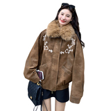 美拉德复古刺绣派克服女2025冬季新款韩系设计感加厚保暖棉服外套，女装短外套，2C103
