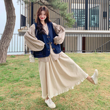 慵懒风碎花衬衫牛仔马甲套装裙女2025秋季新款小个子半身裙三件套，女装套装/套裙，2C103