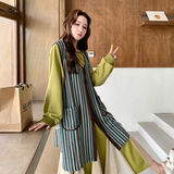 网纱拼接卫衣连衣裙套装女2025秋季新款超好看条纹马甲罩衫两件套，女装套装/套裙，2C103