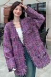 韩版高级感紫色小香风外套女2025春秋季新款气质显瘦减龄名媛上衣，女装短外套，2C103