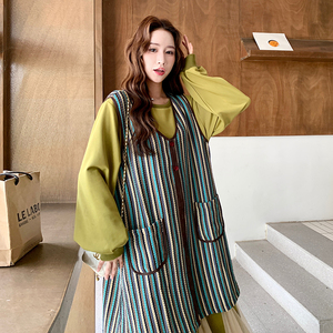 网纱拼接卫衣连衣裙套装女2025秋季新款超好看条纹马甲罩衫两件套图片