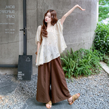 文艺复古风上衣套装女2025夏季新款时尚气质百搭宽松阔腿裤两件套，女装套装/套裙，2C103