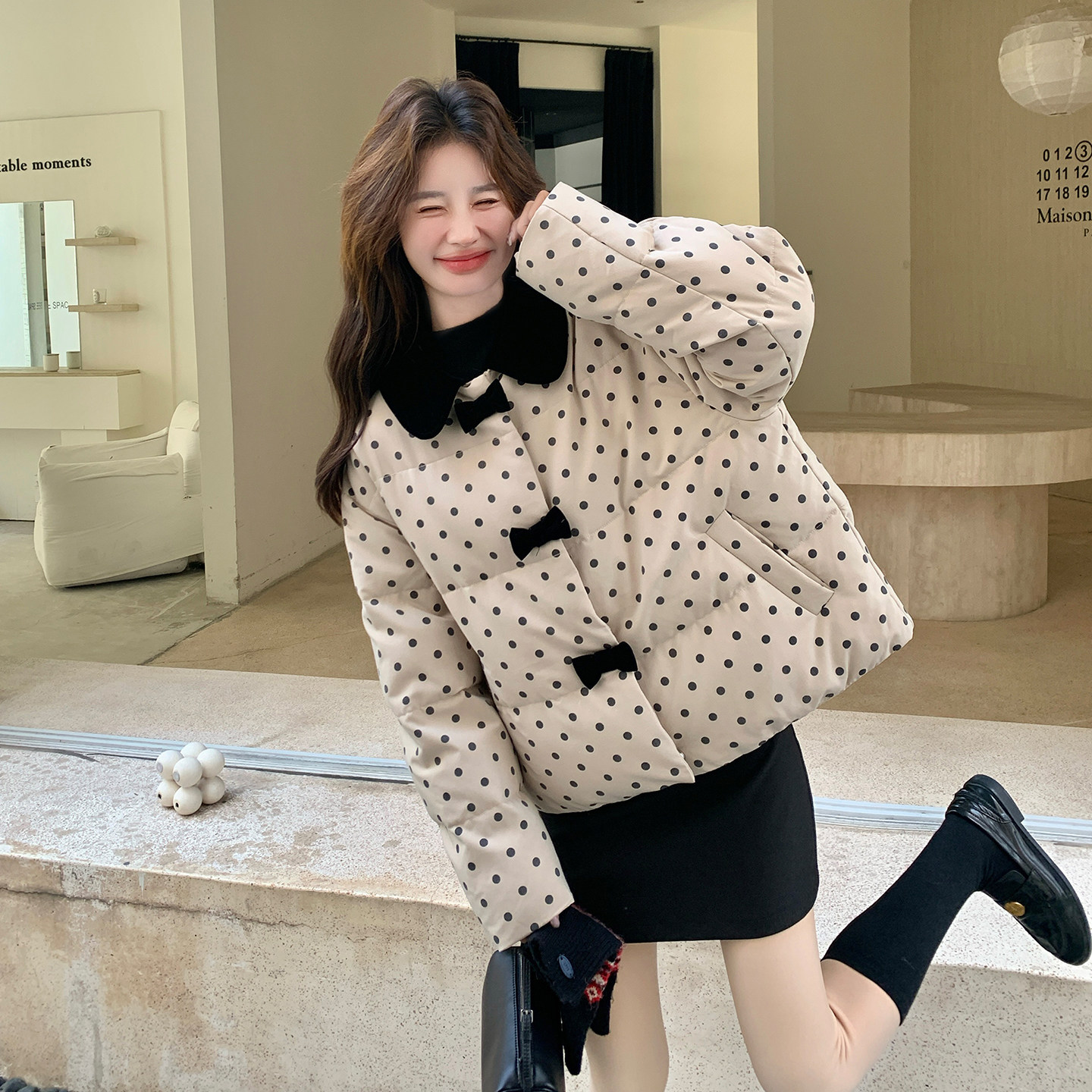 2025冬装新品波点拼接羽绒服50绒大货已出C340P265K398,女装短外套,2C103