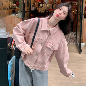 独特超好看粉色短款牛仔外套女2025春秋新款甜美减龄显瘦夹克上衣图片