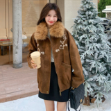 美拉德复古刺绣派克服女2025冬季新款韩系设计感加厚保暖棉服外套，女装短外套，2C103