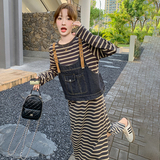 简约通勤春秋时尚套装通勤套装背带裙韩版春装ins风大码显瘦牛仔，女装连衣裙，2C103
