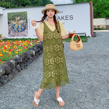 小众设计感蕾丝罩衫叠穿连衣裙女夏季韩系温柔风气质套装两件套，女装套装/套裙，2C103