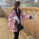 绿色皮毛一体毛呢外套女2024冬季韩系设计感小个子麂皮绒加厚棉服，女装派克服，2C103