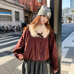 减龄大毛领兔毛派克服外套女秋冬2025新款小个子加绒加厚流行棉服图片