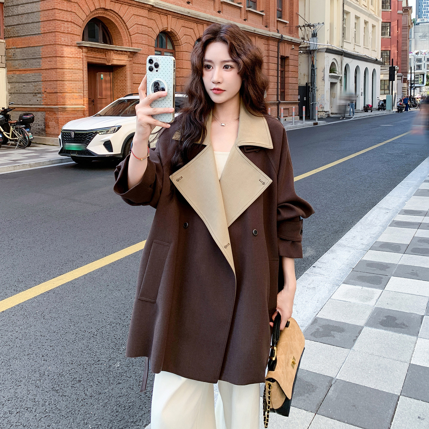 咖色高级感时尚毛呢外套女2025冬季新款韩版收腰显瘦百搭呢子大衣图片