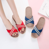 木地板 女静音防滑棉麻室内居家春秋吸汗透气简约新款 亚麻拖鞋 四季