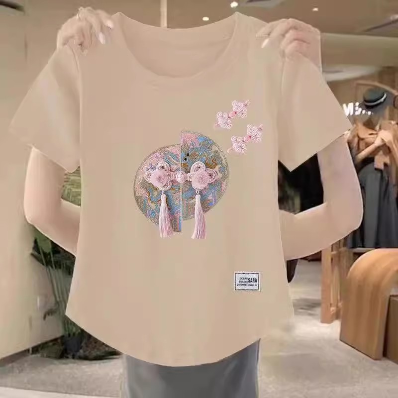 新中式白色短袖t恤女2025新款爆款轻国风宽松打底衫气质上衣夏季