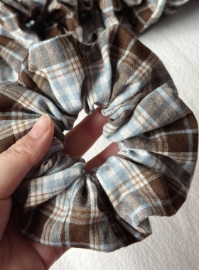 Rose island 自制 简约秋冬复古格纹大肠发圈小众高级感马尾皮筋