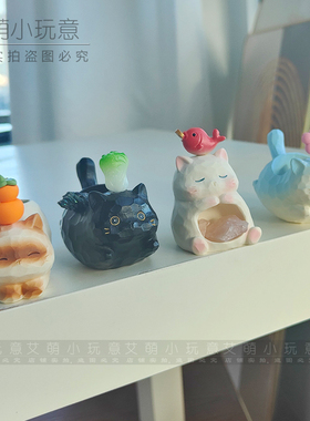 新品正版猫猫能量PAI水晶石盲盒创意桌面摆件原石装饰品女生礼物