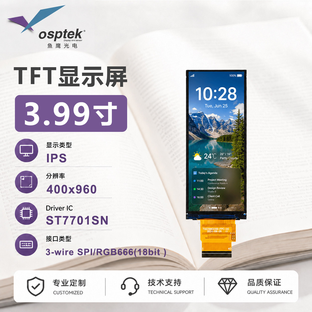 鱼鹰光电3.99寸彩屏 400*960 RGB接口 IPS 40PIN