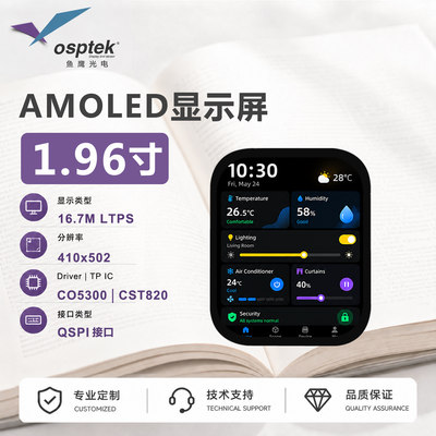 鱼鹰光电1.96寸AMOLED触控屏410*502 QSPI接口Gitee代码全开源