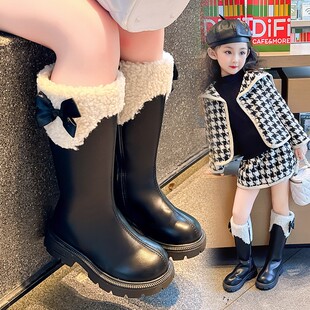 女童靴子2025秋冬季新款长筒加绒靴中大童骑士高筒靴宝宝雪地棉靴
