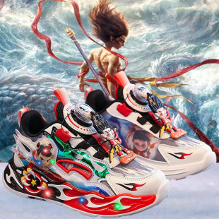 哪咤童鞋男童运动鞋2026新款春季网面透气儿童亮灯发光老爹鞋男孩