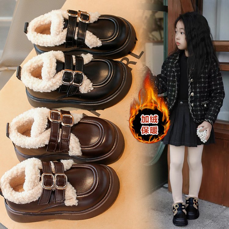 女童棉鞋加绒休闲2024春秋新款保暖加厚防滑软底中大童冬款潮皮鞋