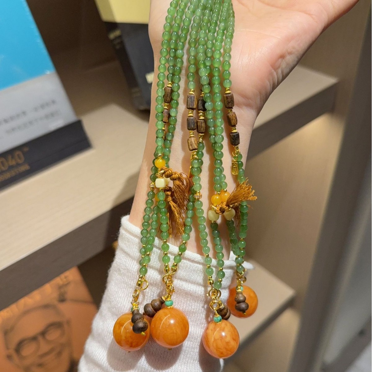 天然鸡油黄蜜蜡圆珠锁骨链项链18毫米妖花老蜜蜡项链蜜蜡项链批发