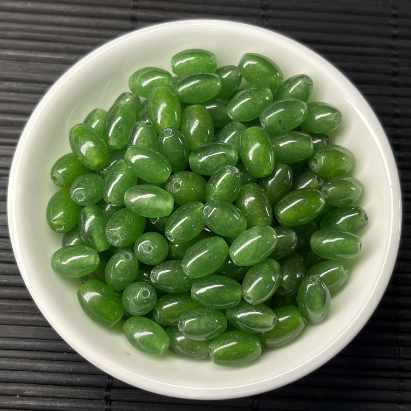 碧玉色米珠玉石枣珠批发diy手工