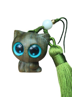 绿檀木可爱小猫手机链挂件吊坠绿